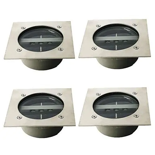 Produktbild: TOSHIN 4er-Set Solar Bodenleuchten Garten 3 LED Solarleuchten Solarlampe Dekoration Lichter IP65 Wasserdichtes Gartenleuchte für Draussen Garten Garten und Terrasse (Eckig, Kaltweiss)