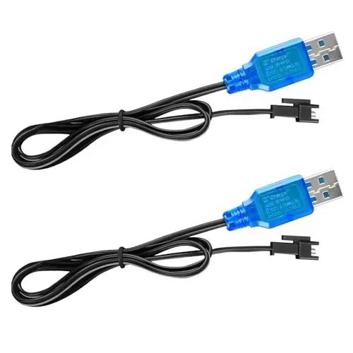 Produktbild: Tosiicop 3.7V Lipo Battery Ladegerät - SM-2P Stecker Ladekabel Universal Rechargeable Li-ion Akku Charger mit USB Kabel für RC Auto RC Drone Ferngesteuertes Spielzeugauto Stunt Truck Boot 2 stück
