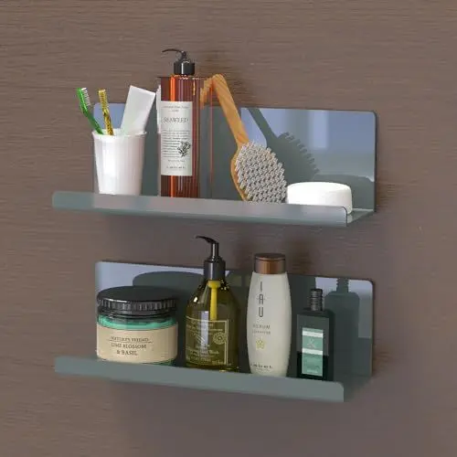 Produktbild: Toski Wandregal Ohne Bohren, Regal Wand Acryl 2 Stück, Schweberegal Grau 30cm, Küchenregal Hängend zum Kleben, Schwebendes Bücherregal, Bilderleiste, Kleberegal Bad, Wall Shelf