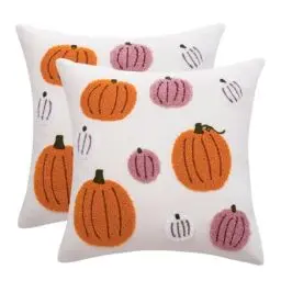 Produktbild: Tosleo 2 Stück Halloween Kissenbezug 40 x 40 cm Stickerei Tufting Orange Rosa Kürbis Thanksgiving Dekoration Sofakissen für Wohnzimmer Sofa Garten Schlafzimmer Outdoor Zierkissen Couchkissen