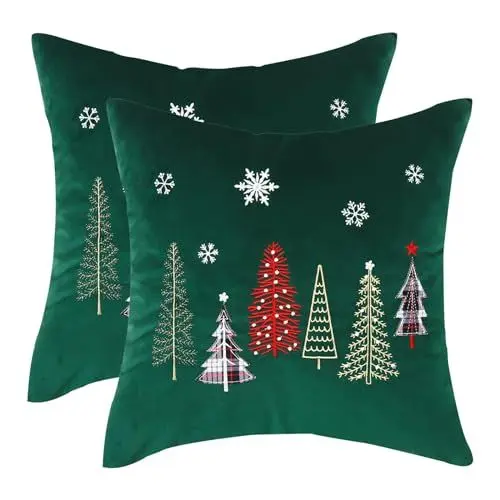 Produktbild: Tosleo 2 Stück Kissenbezug Weihnachten 50x50 cm Dekokissen Kissenhülle Grün Weihnachtsbaum Kissenbezug für Sofa Wohnzimmer Schlafzimmer Festival Party