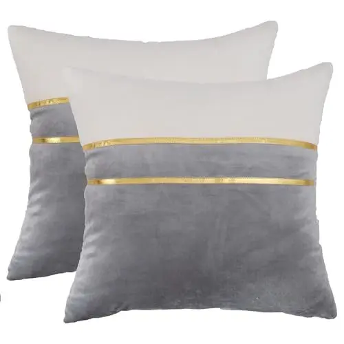 Produktbild: Tosleo 2er Set Kissenbezug Baumwolle Leinen überzug Samt 40x40cm Deko Kissenbezüge Spleißen Dekorativ Grau Zierkissenbezüge Luxus für Schlafzimmer Sofa Gartenbett Couch Stuhl