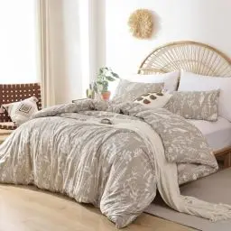 Produktbild: Tospass Bettwäsche 135x200 cm Blumen Blätter Pflanzen Muster Khaki Beige Beige Bettwäsche Set Floral Bettbezug Mikrofaser Wende Bettwäsche 1 Deckenbezug mit Reißverschluss 1 Kissenbezug 80x80 cm