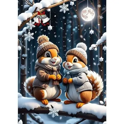 Produktbild: TOSTOG 5D Diamond Painting für Erwachsene,Eichhörnchen und Schneeflocken Diamant Painting Kits Bilder,Diamant Malerei DIY Diamond Painting Bilder Set 30x40cm für Wanddekor