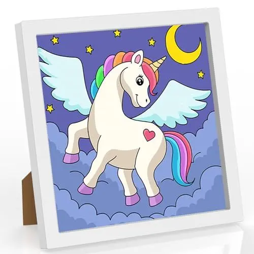 Produktbild: TOSTOG Diamond Painting Kinder mit Holzrahmen,Cartoon Einhorn Full Diamant Painting Bilder Kinder Junge Mädchen,5D DIY Diamant Bilder Arts Craft für Home Wand Decor 18x18cm
