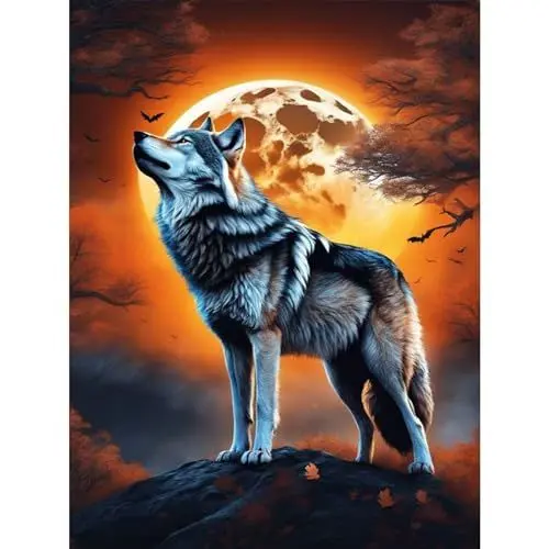 Produktbild: TOSTOG Wolf und Mond Diamond Painting,5D Diamant Painting Kits Bilder für Erwachsene,DIY Diamant Malerei Diamond Painting Bilder Set 30x40cm für Wanddekor
