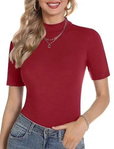 Produktbild: Totatuit Damen Strick Rollkragen Pullover Frühling Sommer Herbst Winter Kurzarm Mode Eng Oberteile für Freizeit