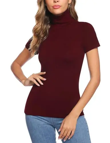 Produktbild: Totatuit Damen Pullover Kurzarm Sommer Strickpullover mit Stehkragen Einfarbig Slim Fit T-Shirt Oberteile Leicht Basic Strickshirts