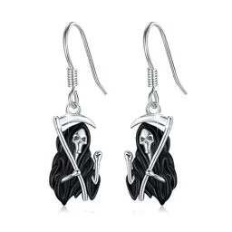 Produktbild: Totenkopf Ohrringe Ohrhänger Halloween Ohrringe 925 Sterling Silber Hypoallergen Schmuck Geschenk für Frauen Mädchen (Totenkopf Ohrringe)