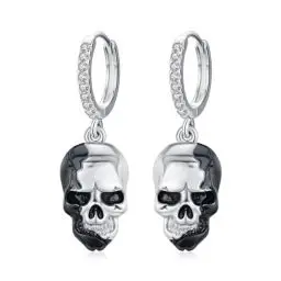 Produktbild: Totenkopf Ohrringe Silber 925 Totenkopf Creolen Ohrringe Halloween Schmuck Totenkopf Geschenke für Unisex Damen Herren Mädchen Teenager