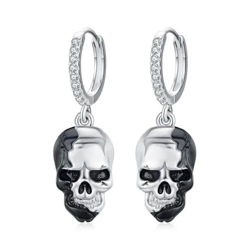 Produktbild: Totenkopf Ohrringe Silber 925 Totenkopf Creolen Ohrringe Halloween Schmuck Totenkopf Geschenke für Unisex Damen Herren Mädchen Teenager
