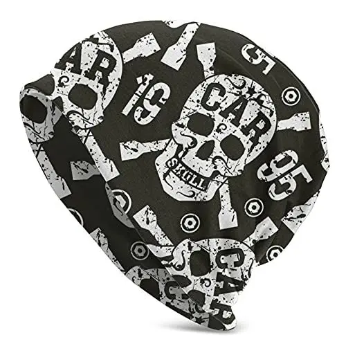 Produktbild: Totenkopf mit Auto Schriftzug Dünne Strickmützen Herren Damen Mützen Gestrickte Hedging Caps