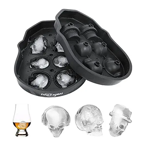 Produktbild: FOOLSALIBAI Totenkopf-Eiswürfelformen, flexible Silikon-Eiswürfelform, lustiger Eisschädel für Whiskey, Cocktails und Saftgetränke mit Mini-Trichter