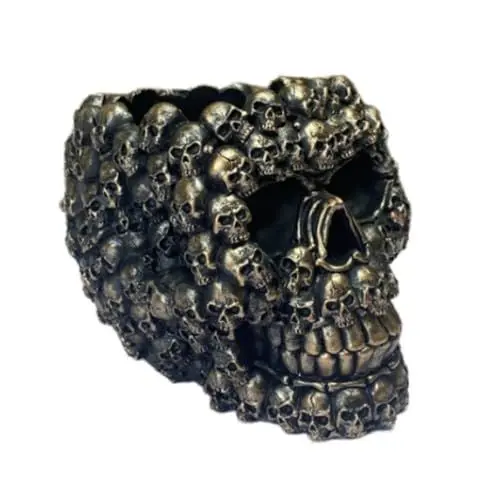 Produktbild: Totenkopf-Pflanzgefäß aus Kunstharz, Totenkopf-Blumentopf, Halloween-Dekoration, Retro-Blumentopf mit Menschlichen Totenköpfen, Gotische Pflanzgefäße für Sukkulenten, Pflanzen Im(Schwarzes Gold)