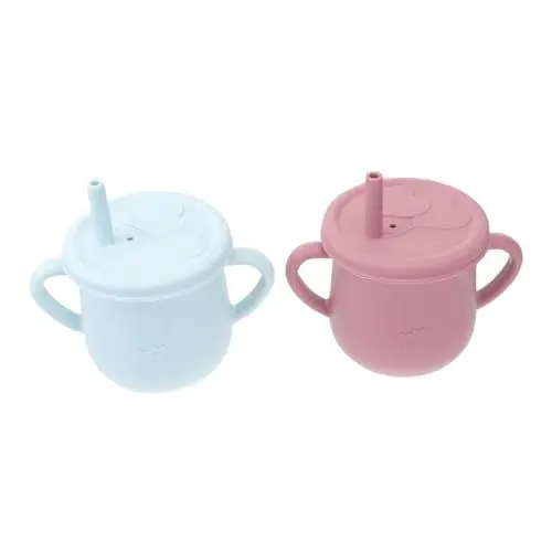 Produktbild: Totority 2St Strohhalmbecher aus Silikon Strohbecher Kleinkind Wasserflasche Wassergläser Babytasse Baby Trinkbecher Auslaufsicher Schnabeltasse Silikonbecher Wasserbecher Kieselgel