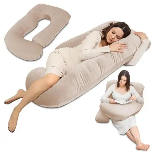 Produktbild: Totsy Baby Schwangerschaftskissen stillkissen XXL Seitenschläferkissen Pregnancy Pillow groß komfortkissen J Form Lagerungskissen schlafkissen mit abnehmbarem Bezug Seitenschläfer 180 cm Beige