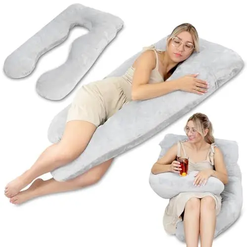 Produktbild: Totsy Baby Schwangerschaftskissen stillkissen XXL seitenschläferkissen Pregnancy Pillow groß komfortkissen u Form lagerungskissen schlafkissen abnehmbarem bezug seitenschläfer 135 cm Hellgrau