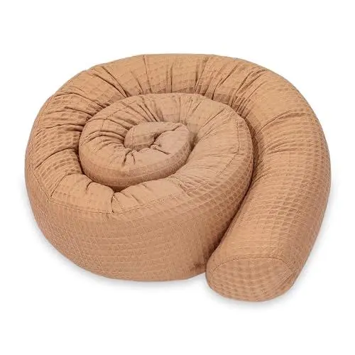 Produktbild: Totsy Baby Seitenschläferkissen Bettschlange Body Pillow 300 cm Baumwolle Waffel- Kopfkissen lang Bettrolle Schlafkissen Nackenrolle Kissen Beige mit Weiß Sternen