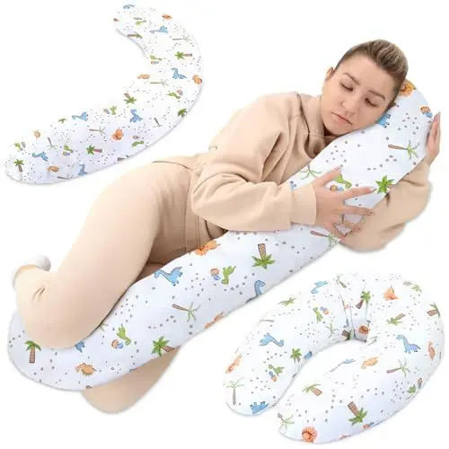 Produktbild: Totsy Baby Stillkissen XXL Seitenschläferkissen Baumwolle - Schwangerschaftskissen Lagerungskissen Erwachsene 190 cm Dinosaurier