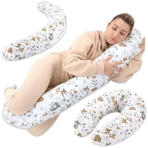 Produktbild: Stillkissen xxl Seitenschläferkissen Baumwolle - Pregnancy Pillow Schwangerschaftskissen Lagerungskissen Erwachsene 165x70 cm Hirsch