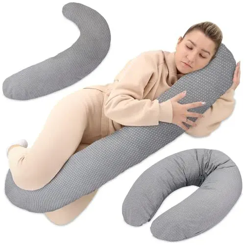 Produktbild: Totsy Baby Stillkissen XXL Seitenschläferkissen Baumwolle - Schwangerschaftskissen Lagerungskissen Erwachsene 190 cm Punkte auf Grau