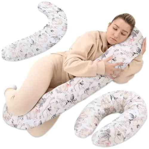 Produktbild: Totsy Baby Stillkissen XXL Seitenschläferkissen Schwangerschaftskissen Lagerungskissen - Baumwolle Pregnancy Pillow Erwachsene - 190 cm Wilde Rose