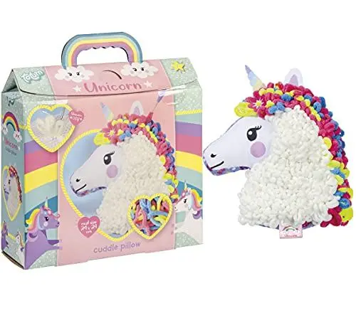 Produktbild: Totum Einhorn Schmusekissen Bastelset: Regenbogen-Einhorn-Kissen zum Selbermachen mit weichen Garn und Häkelnadel, Geschenk für Kinder