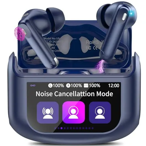 Produktbild: Touchscreen Bluetooth Kopfhörer, 2025 In Ear Kopfhörer Kabellos Bluetooth 5.4 mit ANC+ENC Noise Cancelling Mic, 48Std Spielzeit Tiefer Bass Earbuds mit 5 EQ-Modi/IPX7 Wasserdicht Ohrhörer, USB-C Blau