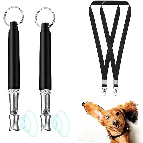 Produktbild: Toulifly Hundepfeifen Rückruf, Profi-Hundepfeife, Dog Whistles, Ultraschall Pfeife Schwarz Professionelle Hochfrequenz Einstellbare für Training Stoppen des Bellens mit Umhängeband Lanyard 2 Stücke