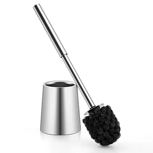 Produktbild: TOURRAMIT Klobürste, Langlebige und zuverlässige Toilettenbürste, WC-Bürste mit 304 Edelstahlgriff und Bürstenhalter, hochwertiger Bürstenkopf für Toilette und Badezimmer，Silber
