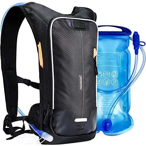 Produktbild: TOURZOO Trinkrucksack mit 2l BPA-freiem Behälter, Wasserrucksack, Leichter wasserdichter Wanderrucksack mit Trinkbehälter, für Outdoor-Laufen, Camping, Klettern Schwarz