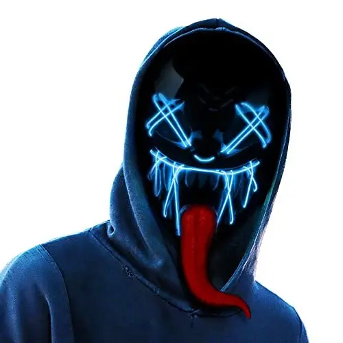 Produktbild: TOUTBIEN Halloween Maske, LED Maske Horror Beleuchtete im Dunkeln Leuchtend mit 3 Beleuchtungsmodi für Party Halloween Fasching Karneval Kostüm Cosplay Kostümspiele Kostüm Maskerade Dekoration (Blau)