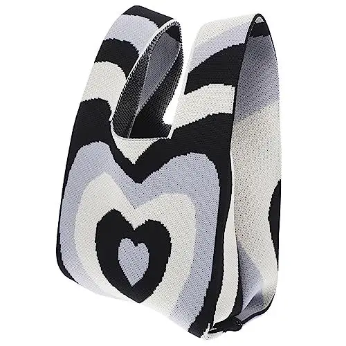 Produktbild: TOVINANNA Gestrickte Umhängetasche für Damen Vielseitige Handgewebte Tote Bag im Trendigen für Freizeit Shopping und Urlaubsoutfits Schwarz Farbverlauf