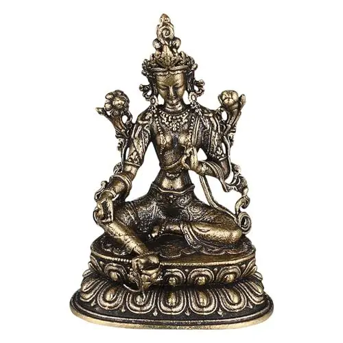 Produktbild: TOVINANNA Tara-Statue 2 -Buddhistische Grüne Tara-Statuen Aus Messing Religion Glaube Lotussitz Tara-Statue Kleine Östliche Erleuchtungs-Buddhismus-Figur Für Gebetssammlung