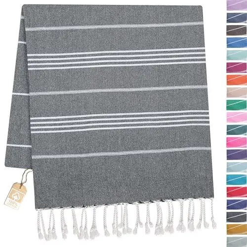 Produktbild: TOWELAND Weiches und strapazierf higes Baumwolltuch für Sauna Yoga Strand 100% Baumwolle perfekt kann als Saunatuch Handtücher Strandtuch oder Badetuch (Anthracite, Striped Model (100 x 180))
