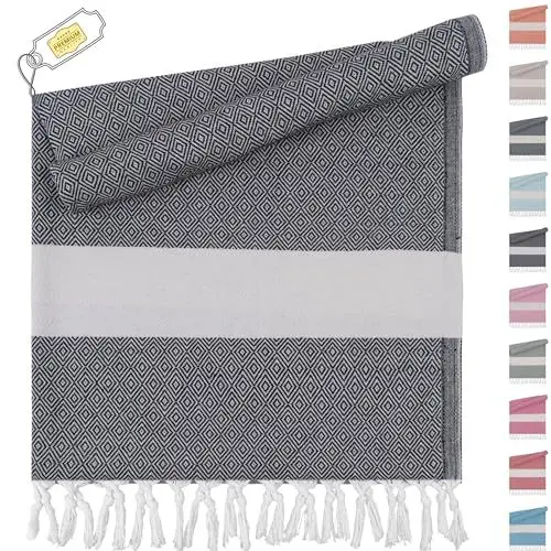 Produktbild: TOWELAND Weiches und strapazierf higes Baumwolltuch für Sauna Yoga Strand 100% Baumwolle perfekt kann als Saunatuch Handtücher Strandtuch oder Badetuch (Diamond Black, Diamond 100 x 180)