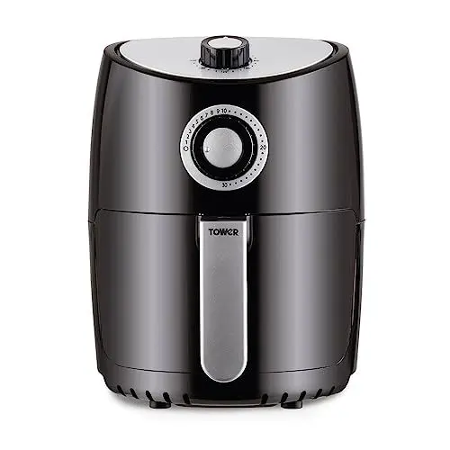 Produktbild: Tower T17023 Vortx Heißluftfritteuse für die Ganze Familie mit Schneller Luftzirkulation - 30-Minuten-Timer - Airfryer Heißluftfritteuse Klein 2,2 l - Schwarz