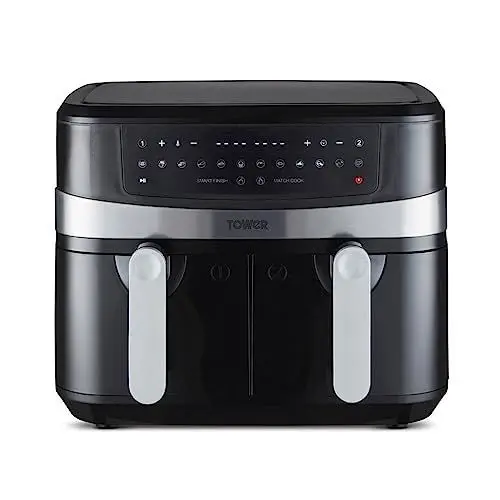 Produktbild: Tower T17088 Vortx 9 l Heißluftfritteuse mit Zwei Körben und Smart Finish - Airfryer Heißluftfritteuse 2 Kammern - 2600W - Schwarz