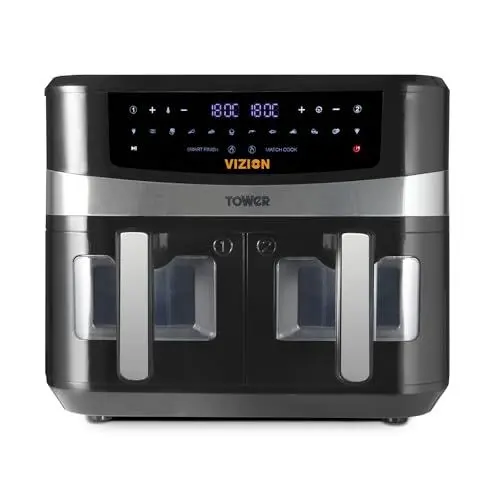 Produktbild: Tower T17100 Vortx Vizion 9 L Heißluftfritteuse mit Zwei Körben, Digitalem Bedienfeld & 10 One-Touch-Voreinstellungen, Schwarz