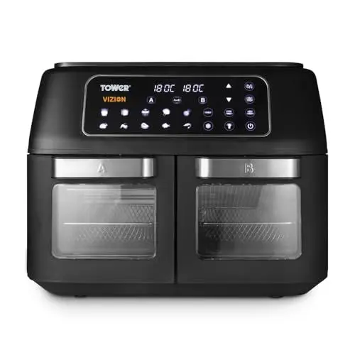 Produktbild: Tower T17102 Vortx Vizion Heißluftfritteuse mit Zwei Kammern und Digitalem Bedienfeld - Airfryer Heißluftfritteuse 2 Kammern, 11 L Schwarz