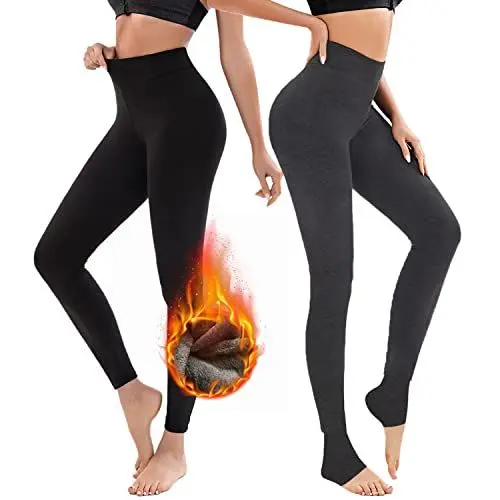 Produktbild: TOWINGO 2 Stück Thermo Leggings für Damen, Thermoleggings Winter, Hoher Taille Warme Gefütterte Leggings Mädchen, Schwarz + Grau
