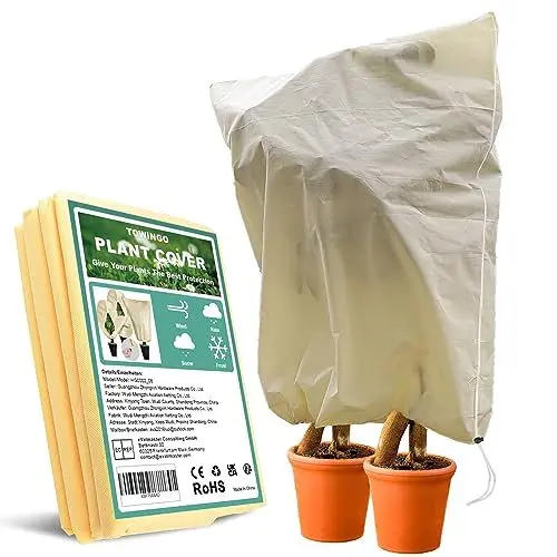 Produktbild: TOWINGO Pflanzen Winterschutz, 180 x 120 cm Frostschutz Pflanzen mit Reißverschluss & Zugband, Pflanzenschutz Winter für kübelpflanzen Palmen Draußen, Beige