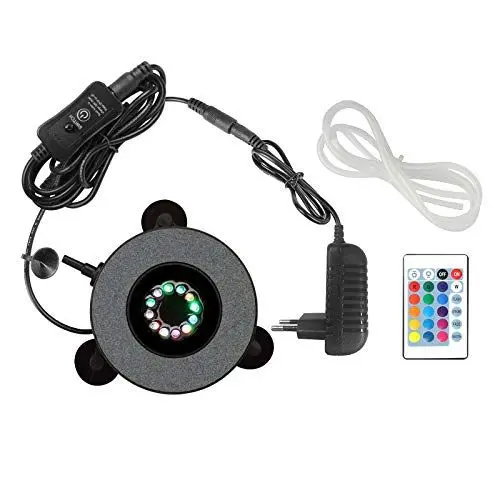 Produktbild: town sister 18 RGB LED Licht Fernbedienung Luftausströmer Luftstein Sauerstoffstein Sprudler Air Stone mit LED Luftblase für Hydroponik Aquarium Pumpe 16 Statische, 4 Arten von Dynamik Lichter