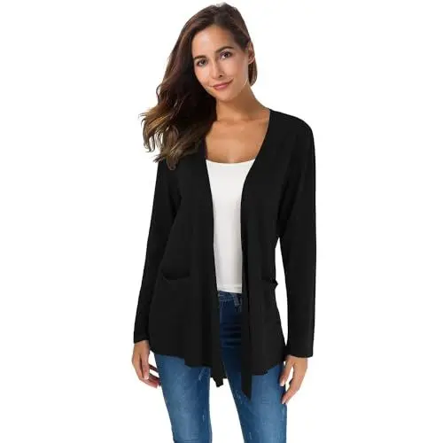 Produktbild: TownCat Elegant Casual Cardigan Long Strickjacke für Damen Mit Taschen Dünn Sitzender Lässiger Langärmeliger im Freien Vielseitige Farben Für Den Tägliches Tragen Schwarz M