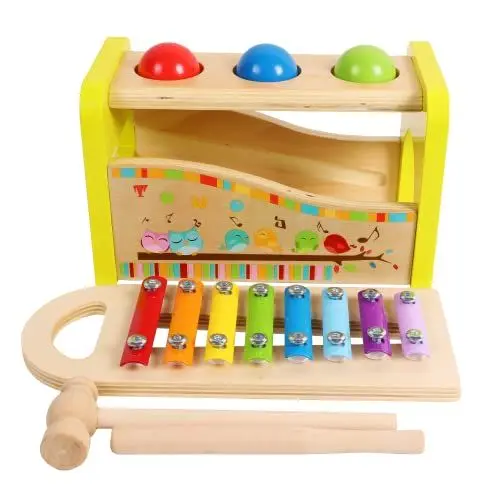 Produktbild: TOWO Hölzernes Hammerkugel- Xylophon-Set – Schlägel und Stifte die eine Kugel Schlagen Klopfbank – Spielzeug für Babys 1 Jahr alt Kleinkind – kleines motorisches musikalisches Spielzeug für Kinder