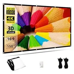 Produktbild: Beamer Leinwand 150 Zoll, TOWOND 16:9 HD projektor leinwand Faltbare und tragbare Anti-Falten Doppelseitige Outdoor Movie leinwand Projektion Indoor für Heimkino 130×73 Zoll