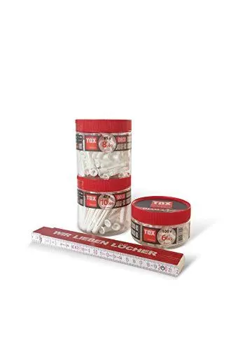 Produktbild: TOX Allzweckdübel mit Kragen Deco Ø 6 mm Ø 8 mm Ø 10 mm + TOX Meterstab, Dübel für fast alle Baustoffe, Bundle 4 tlg., 1 Stück, 01619112