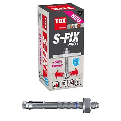 Produktbild: TOX Bolzenanker S-Fix Pro 1 Edelstahl A4 M10 x 105/25 mm, 50 Stück, 040171111