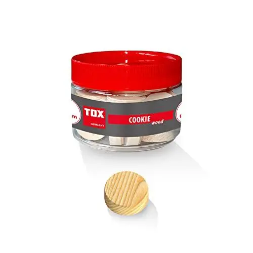 Produktbild: TOX Cookie Wood Querholzplättchen 45 mm aus Fichtenholz zum Reparieren und Ausbessern von fehlerhaften Stellen im Holz in der Runddose, 10 Stück, 015260307