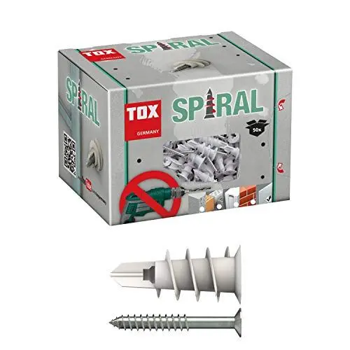 Produktbild: TOX Gipskartondübel Spiral 32 mm mit Schraube 4,5 x 45 mm, für einlagige Gipskartonplatten, 50 Stück Dübel und 50 Senkkopfschrauben, 068101231